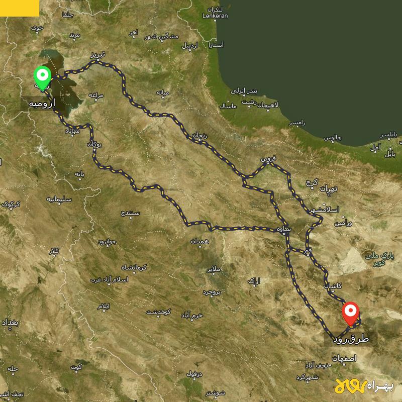 مسافت و فاصله طرق‌رود - اصفهان تا ارومیه از ۳ مسیر - بهمن ۱۴۰۳