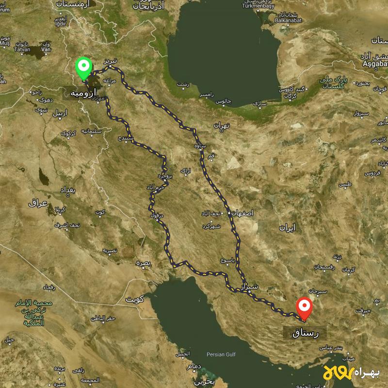 مسافت و فاصله رستاق - فارس تا ارومیه از ۲ مسیر - مرداد ۱۴۰۳