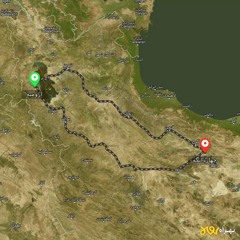 مسافت و فاصله چهاردانگه - تهران تا ارومیه از ۲ مسیر - دی ۱۴۰۳