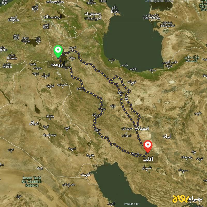 مسافت و فاصله اقلید - فارس تا ارومیه از ۳ مسیر - دی ۱۴۰۳
