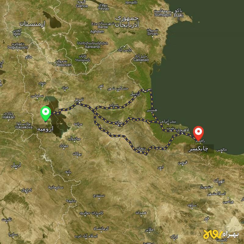 مسافت و فاصله چابکسر - گیلان تا ارومیه از ۳ مسیر - آذر ۱۴۰۳