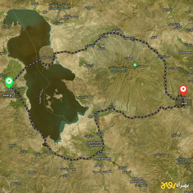 مسافت و فاصله هشترود - آذربایجان شرقی تا ارومیه از 2 مسیر - مسیریاب بهراه
