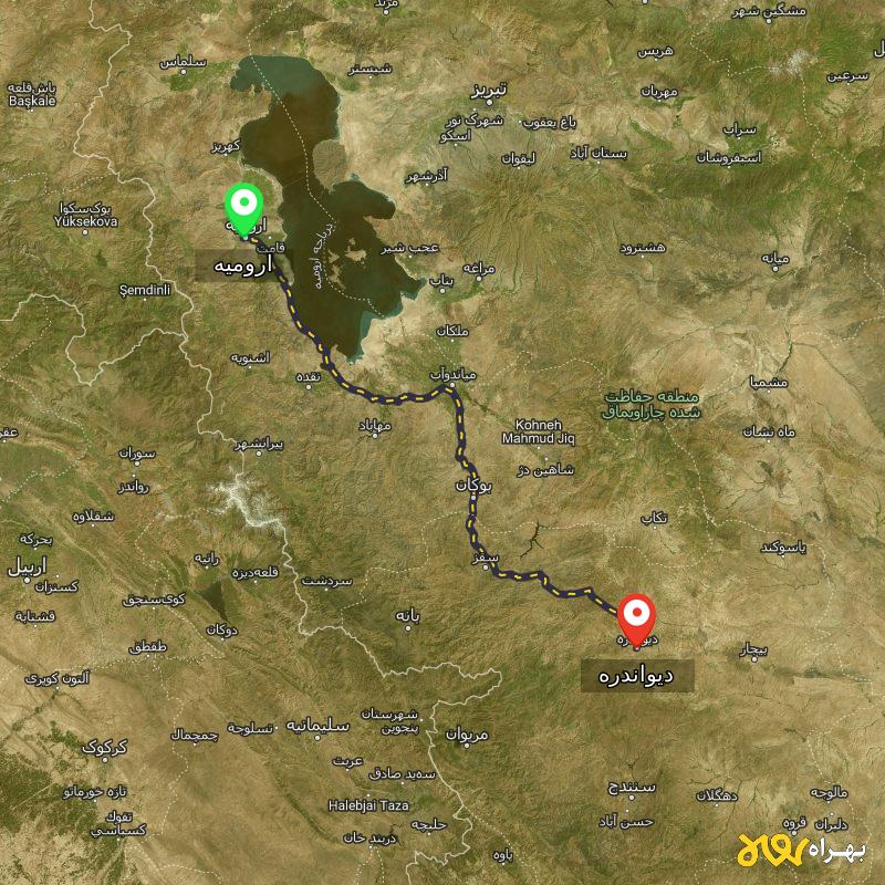 مسافت و فاصله دیواندره - کردستان تا ارومیه - مسیریاب بهراه