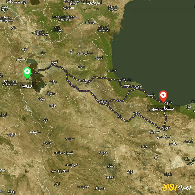 مسافت و فاصله سلمان شهر - مازندران تا ارومیه از ۳ مسیر - اردیبهشت ۱۴۰۳