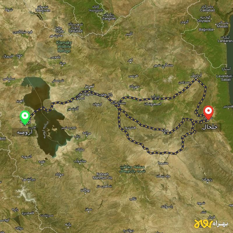 مسافت و فاصله خلخال - اردبیل تا ارومیه از ۳ مسیر - اردیبهشت ۱۴۰۳