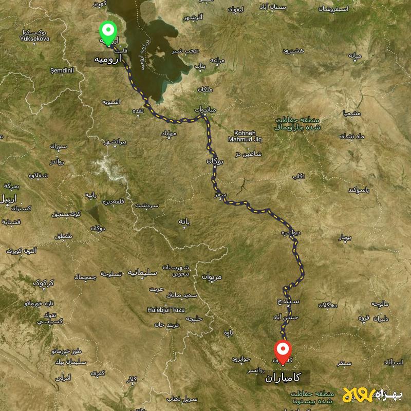 مسافت و فاصله کامیاران - کردستان تا ارومیه - اردیبهشت ۱۴۰۳