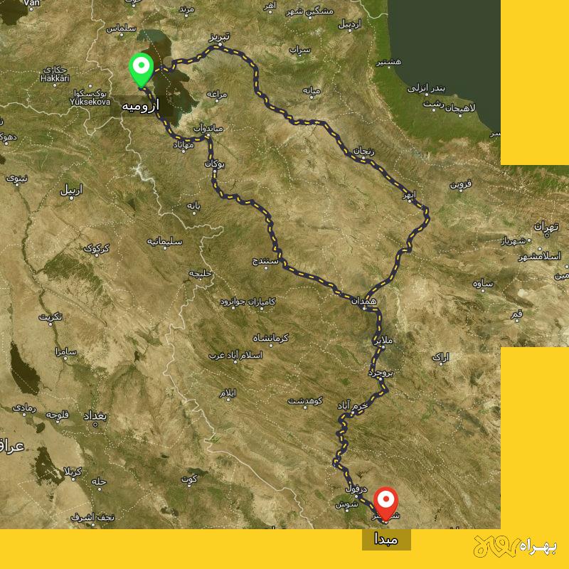 مسافت و فاصله شهر شوشتر تا ارومیه از ۲ مسیر - اردیبهشت ۱۴۰۳
