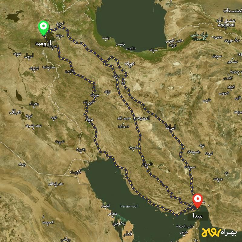 مسافت و فاصله شهر قشم - هرمزگان تا ارومیه از ۳ مسیر - اردیبهشت ۱۴۰۳