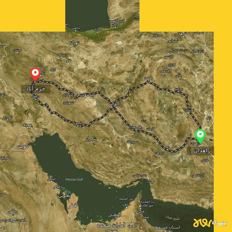 مسافت و فاصله خرم آباد تا زاهدان از ۳ مسیر - مرداد ۱۴۰۳