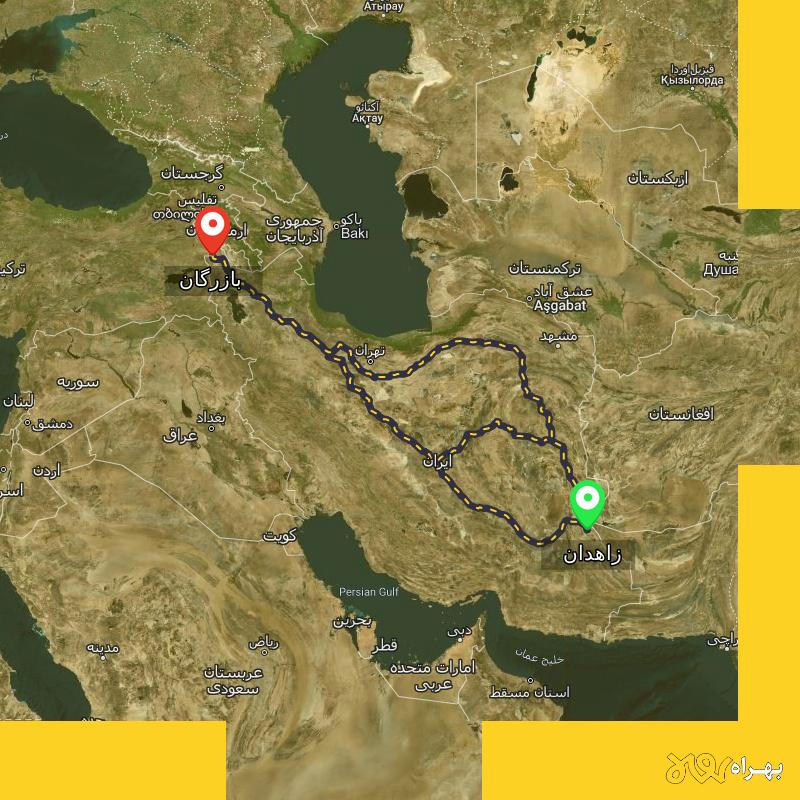 مسافت و فاصله بازرگان - آذربایجان غربی تا زاهدان از ۳ مسیر - آذر ۱۴۰۳