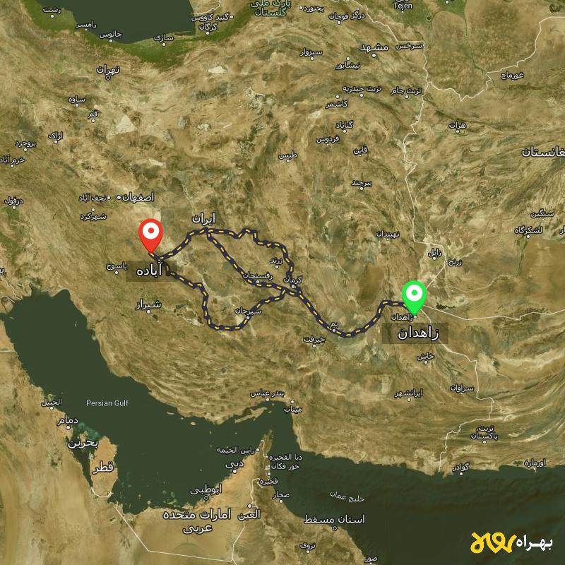 مسافت و فاصله آباده - فارس تا زاهدان از 3 مسیر - مسیریاب بهراه