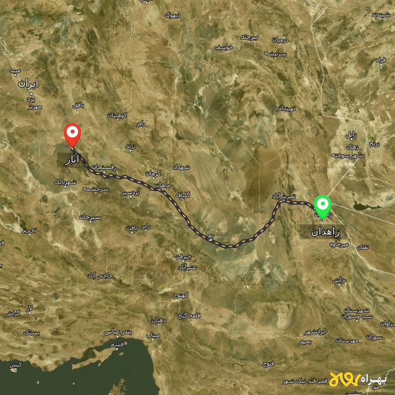 مسافت و فاصله انار - کرمان تا زاهدان - آذر ۱۴۰۳