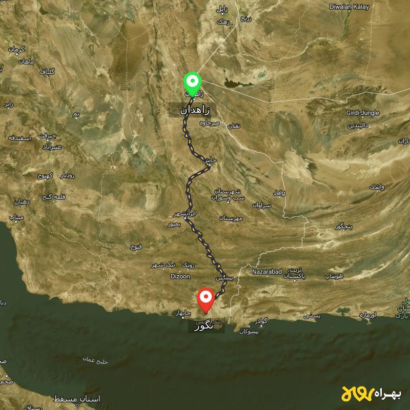 مسافت و فاصله نگور - سیستان و بلوچستان تا زاهدان - اردیبهشت ۱۴۰۳