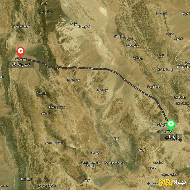 مسافت و فاصله نصرت‌آباد - سیستان و بلوچستان تا زاهدان - مسیریاب بهراه