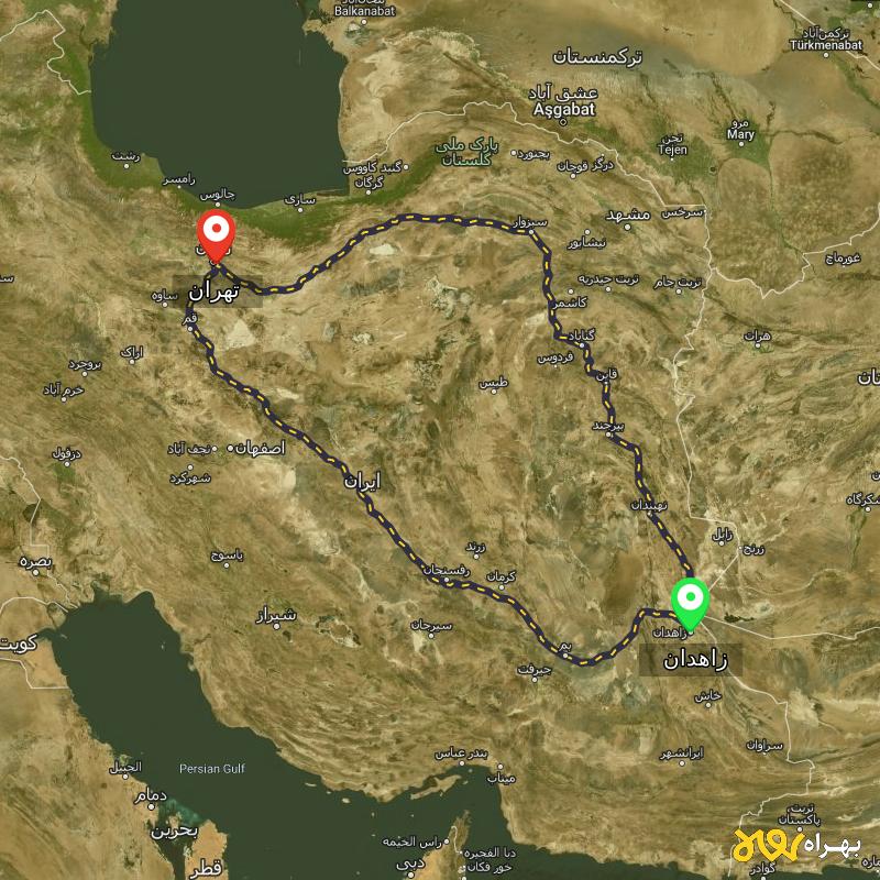 مسافت و فاصله تهران تا زاهدان از ۲ مسیر - مرداد ۱۴۰۳