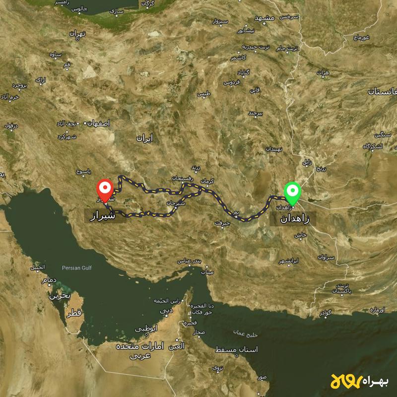 مسافت و فاصله شیراز تا زاهدان از 2 مسیر - مسیریاب بهراه