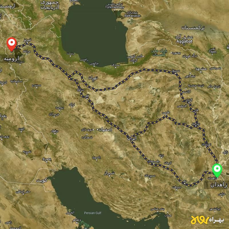 مسافت و فاصله ارومیه تا زاهدان از ۳ مسیر - اردیبهشت ۱۴۰۳