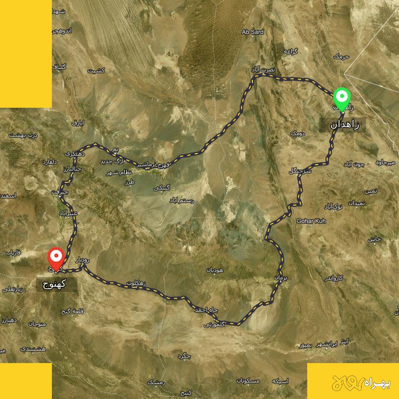 مسافت و فاصله کهنوج - کرمان تا زاهدان از ۲ مسیر - بهمن ۱۴۰۳