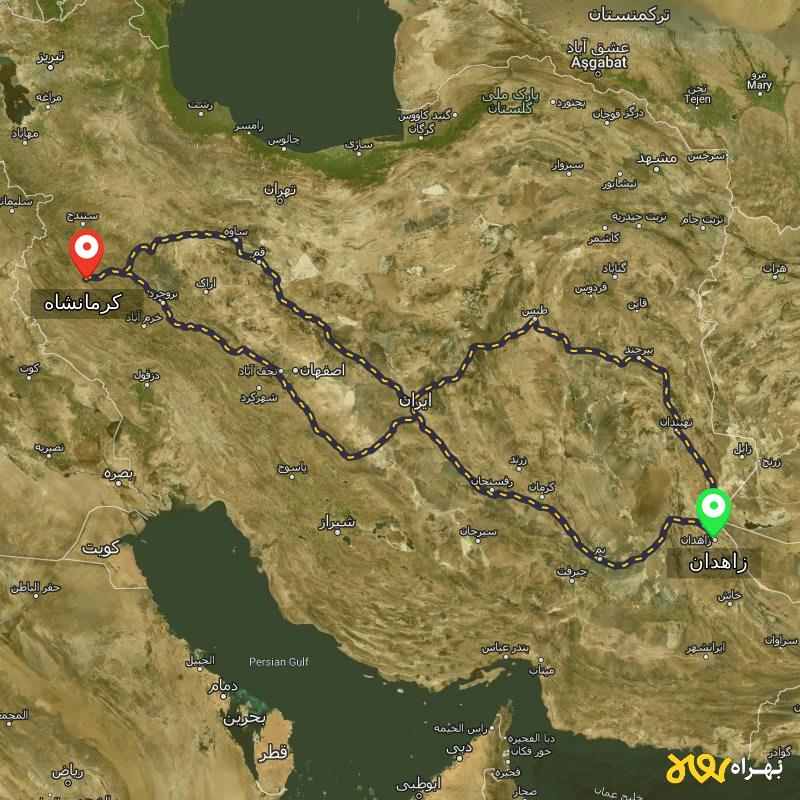 مسافت و فاصله کرمانشاه تا زاهدان از ۳ مسیر - مرداد ۱۴۰۳