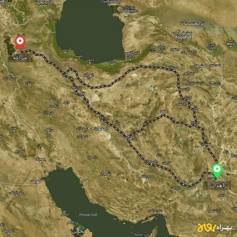مسافت و فاصله مراغه - آذربایجان شرقی تا زاهدان از ۳ مسیر - اردیبهشت ۱۴۰۳