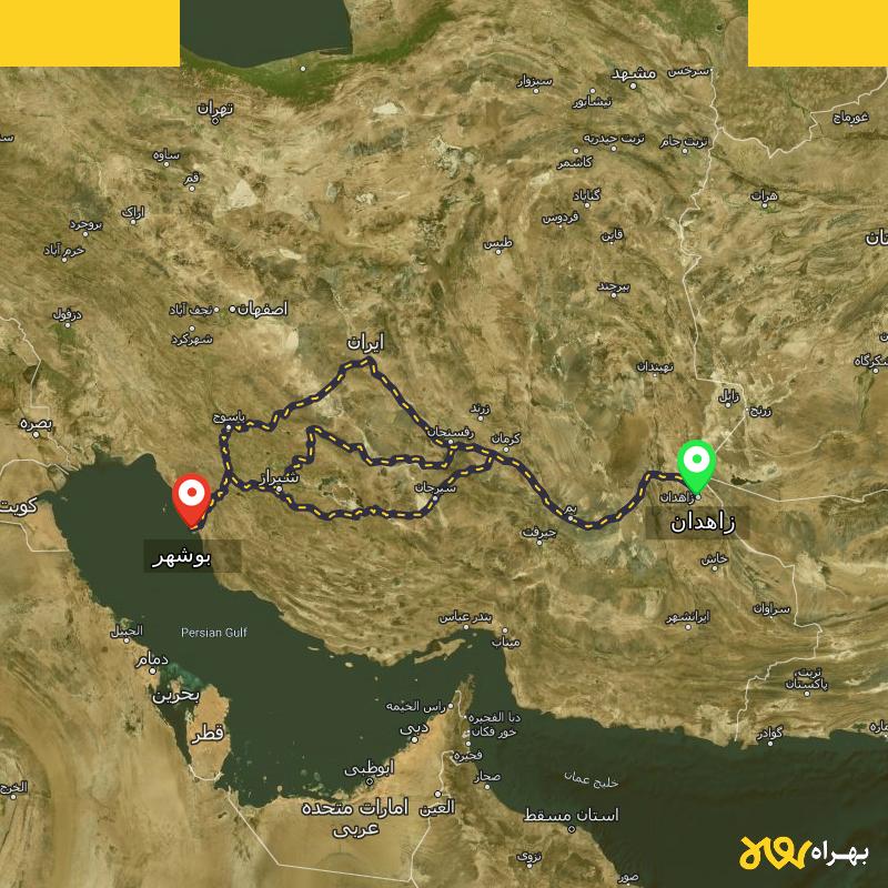 مسافت و فاصله بوشهر تا زاهدان از ۳ مسیر - مرداد ۱۴۰۳