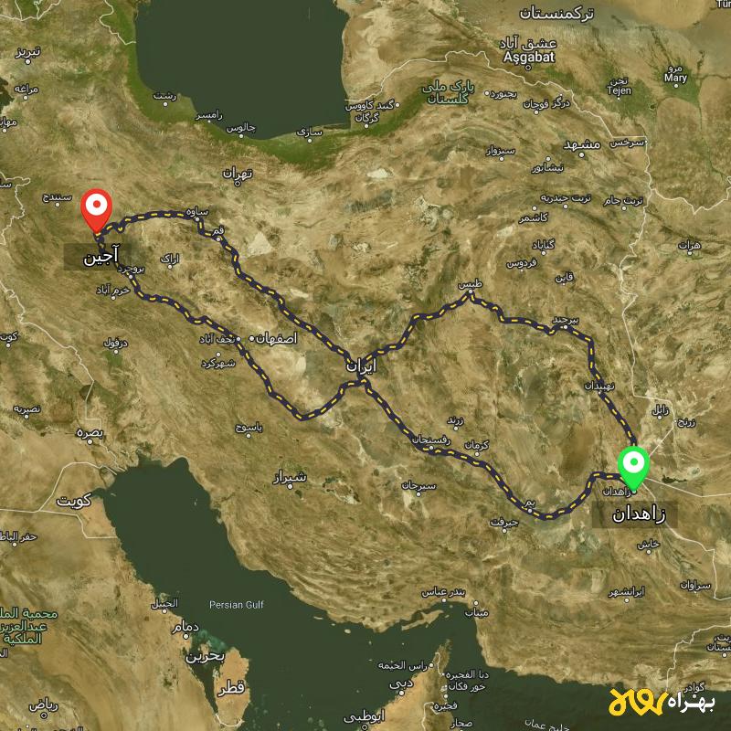 مسافت و فاصله آجین - همدان تا زاهدان از ۳ مسیر - آبان ۱۴۰۳