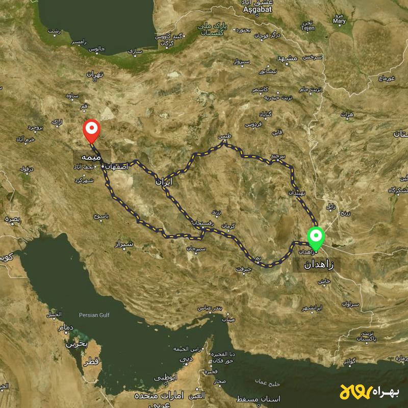 مسافت و فاصله میمه - اصفهان تا زاهدان از ۳ مسیر - آذر ۱۴۰۳