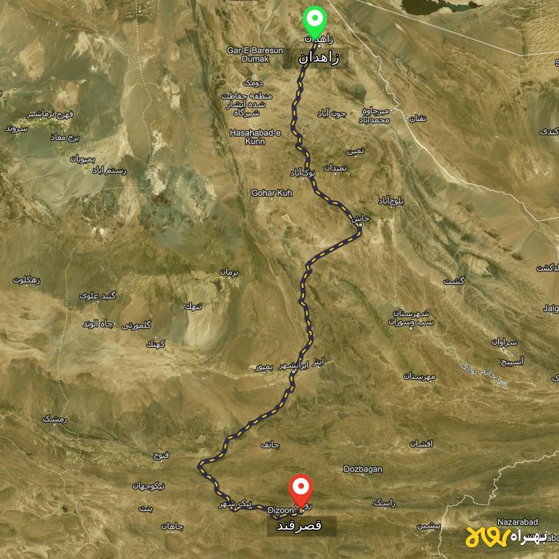 مسافت و فاصله قصرقند - سیستان و بلوچستان تا زاهدان - مسیریاب بهراه