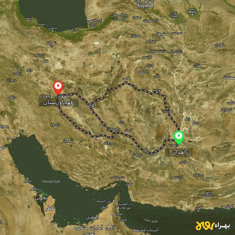 مسافت و فاصله قهجاورستان - اصفهان تا زاهدان از ۳ مسیر - مهر ۱۴۰۳