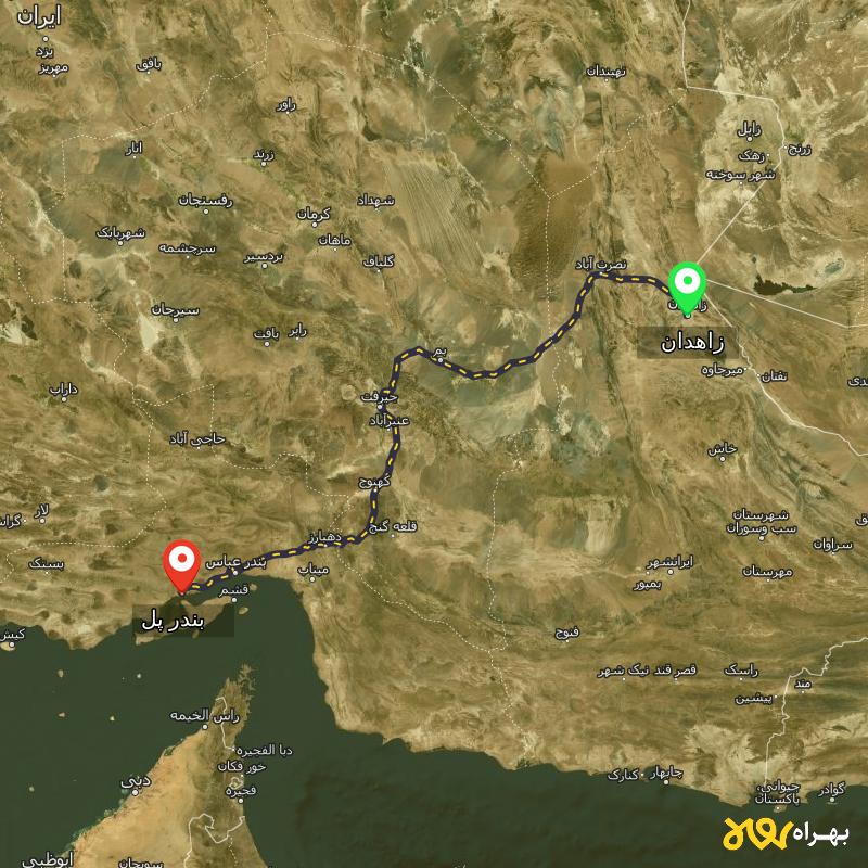 مسافت و فاصله بندر پل - هرمزگان تا زاهدان - آبان ۱۴۰۳