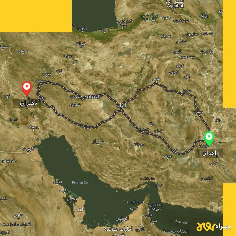 مسافت و فاصله دهلران - ایلام تا زاهدان از ۳ مسیر - آذر ۱۴۰۳