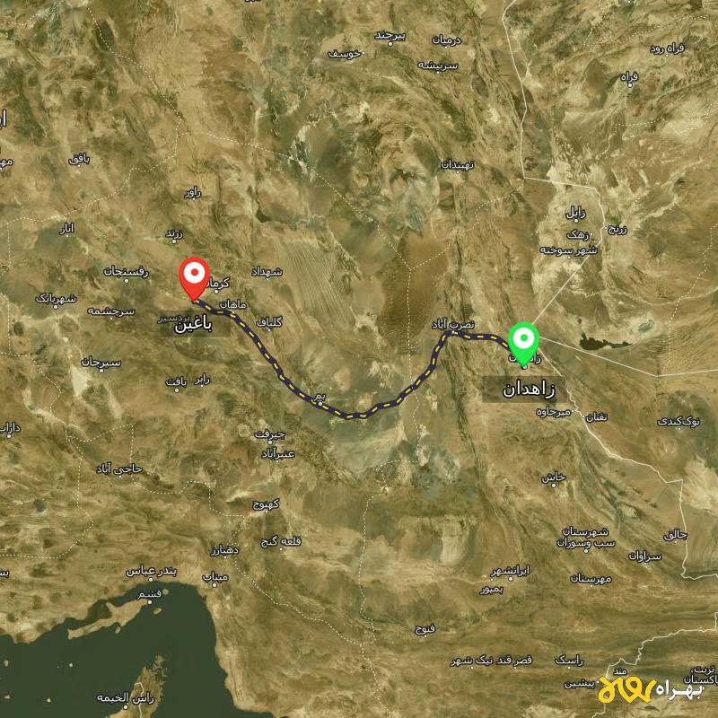 مسافت و فاصله باغین - کرمان تا زاهدان - آذر ۱۴۰۳
