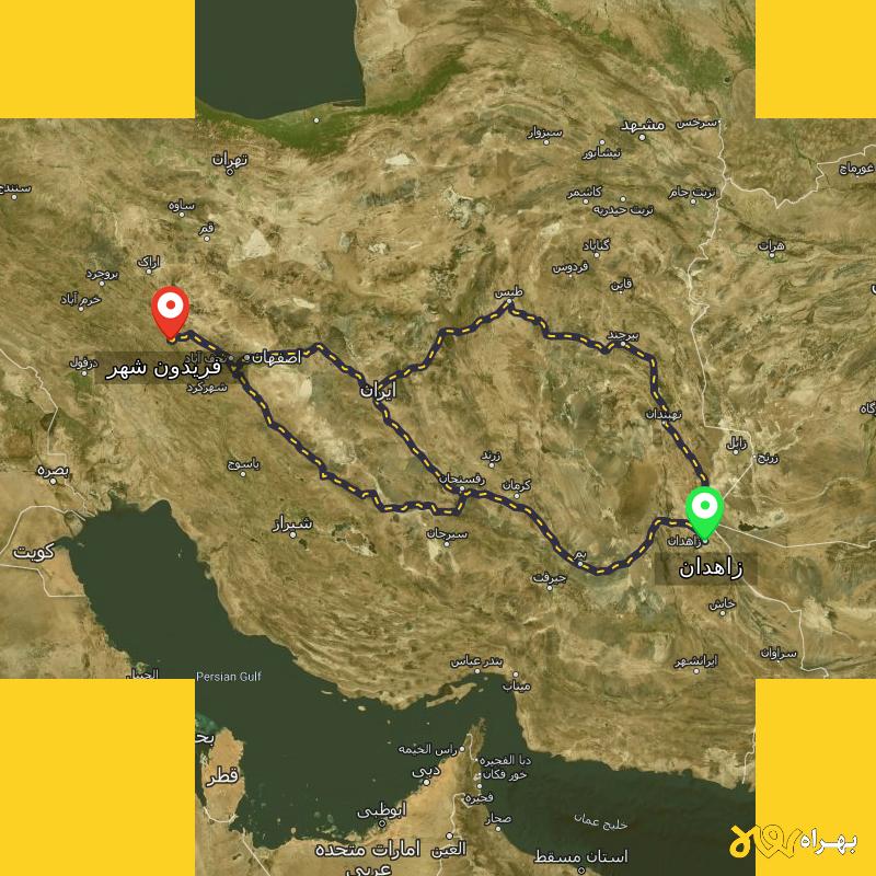 مسافت و فاصله فریدون شهر - اصفهان تا زاهدان از ۳ مسیر - آذر ۱۴۰۳