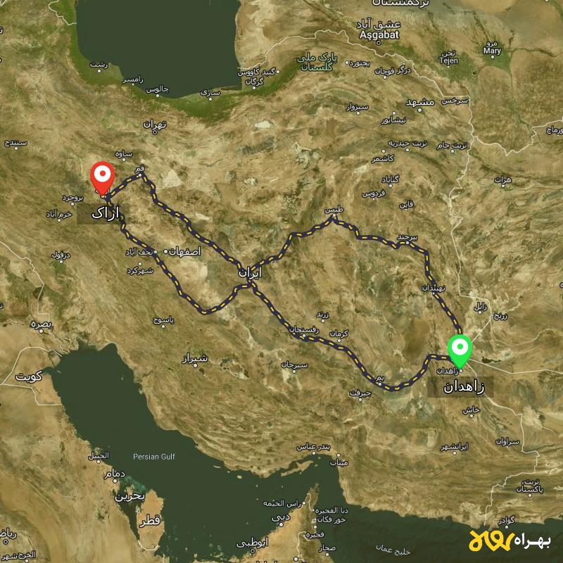 مسافت و فاصله اراک تا زاهدان از 3 مسیر - مسیریاب بهراه
