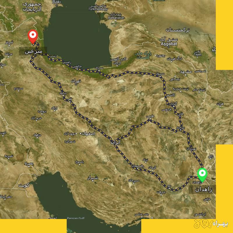 مسافت و فاصله سرعین - اردبیل تا زاهدان از ۳ مسیر - مرداد ۱۴۰۳