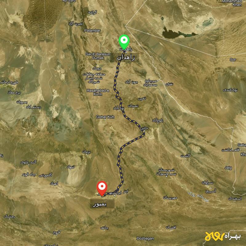 مسافت و فاصله بمپور - سیستان و بلوچستان تا زاهدان - مسیریاب بهراه