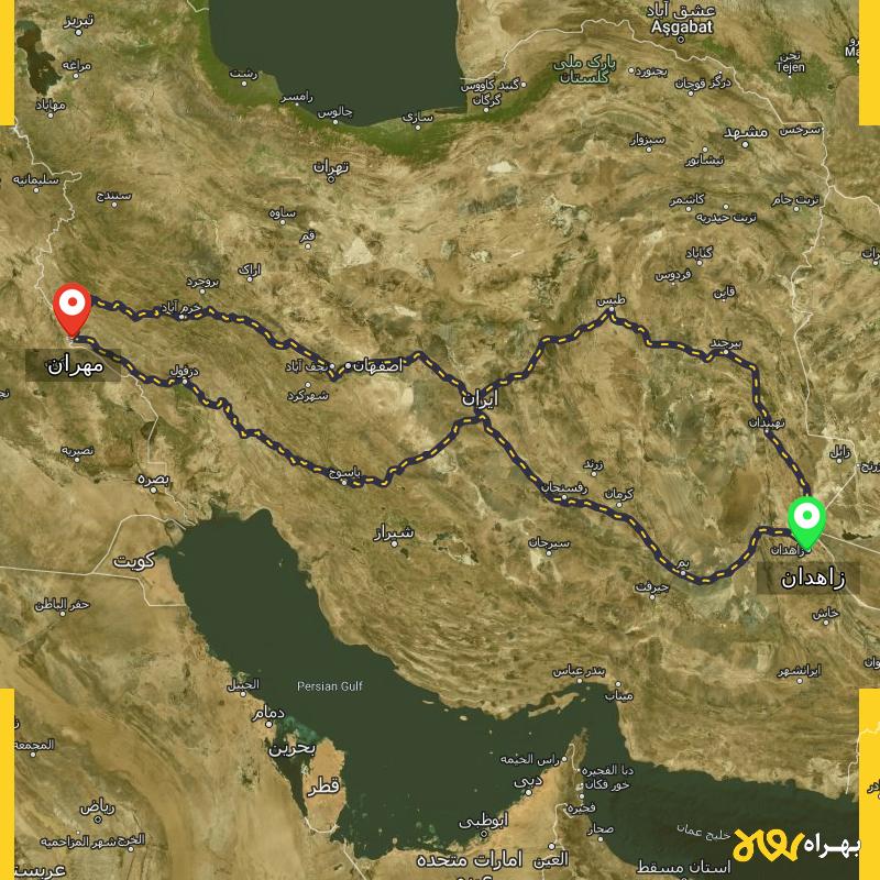 مسافت و فاصله مهران - ایلام تا زاهدان از ۳ مسیر - آذر ۱۴۰۳