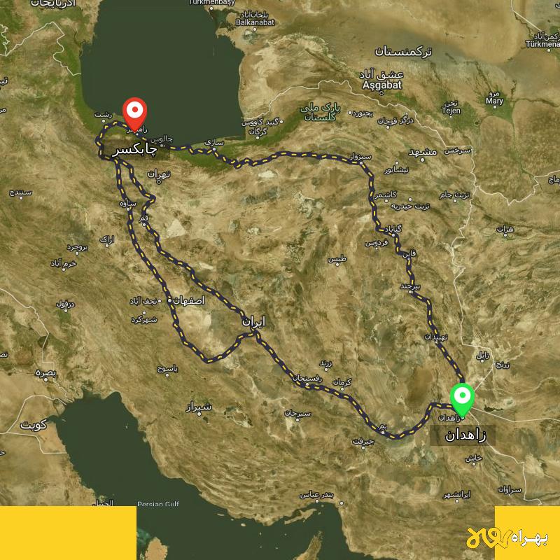 مسافت و فاصله چابکسر - گیلان تا زاهدان از ۳ مسیر - آذر ۱۴۰۳