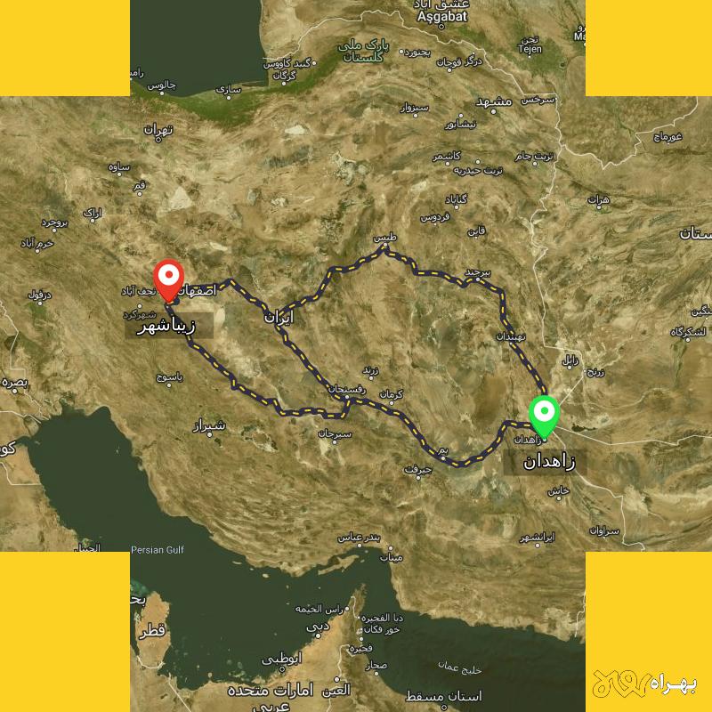 مسافت و فاصله زیباشهر - اصفهان تا زاهدان از ۳ مسیر - اردیبهشت ۱۴۰۳