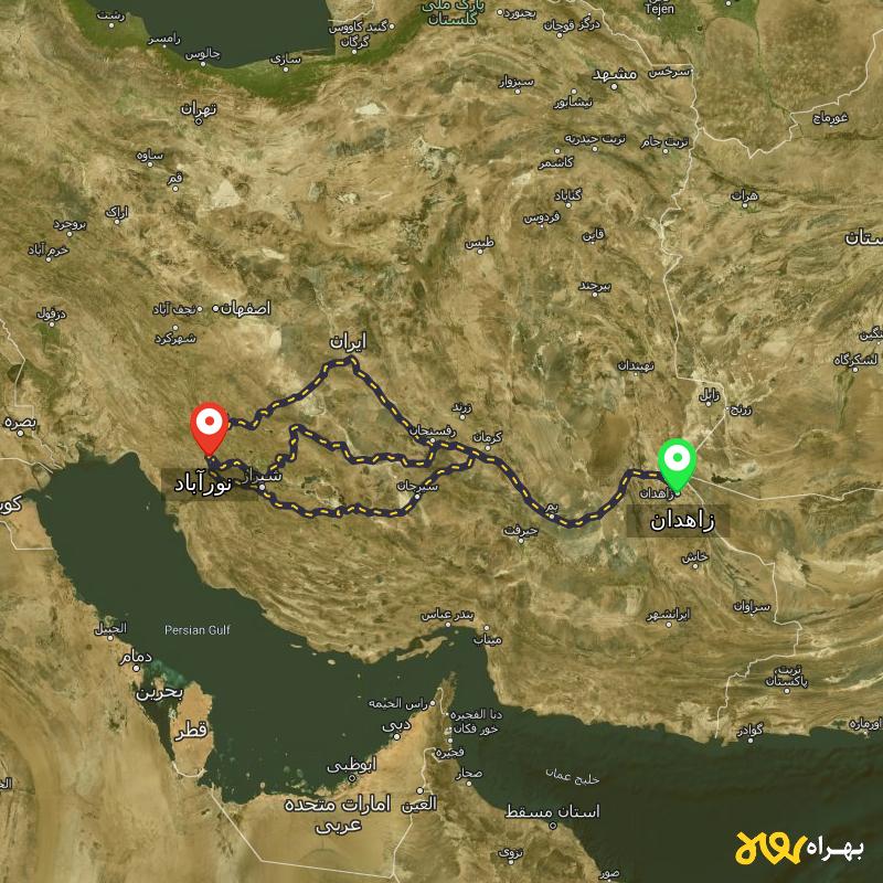 مسافت و فاصله نورآباد - نورآباد ممسنی تا زاهدان از ۳ مسیر - اردیبهشت ۱۴۰۳
