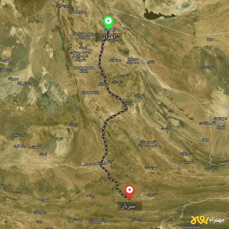 مسافت و فاصله سرباز - سیستان و بلوچستان تا زاهدان - مسیریاب بهراه