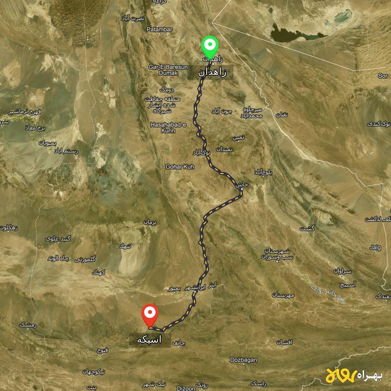 مسافت و فاصله اسپکه - سیستان و بلوچستان تا زاهدان - مسیریاب بهراه