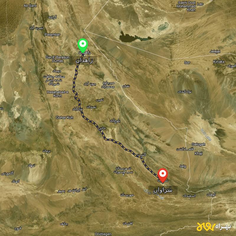 مسافت و فاصله سراوان - سیستان و بلوچستان تا زاهدان - مسیریاب بهراه