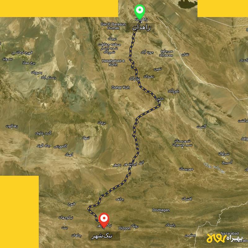 مسافت و فاصله نیک‌شهر - سیستان و بلوچستان تا زاهدان - مسیریاب بهراه