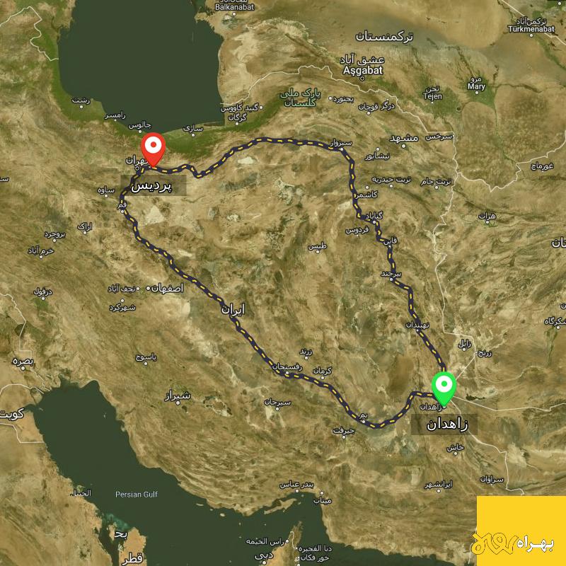 مسافت و فاصله پردیس - تهران تا زاهدان از ۲ مسیر - مهر ۱۴۰۳