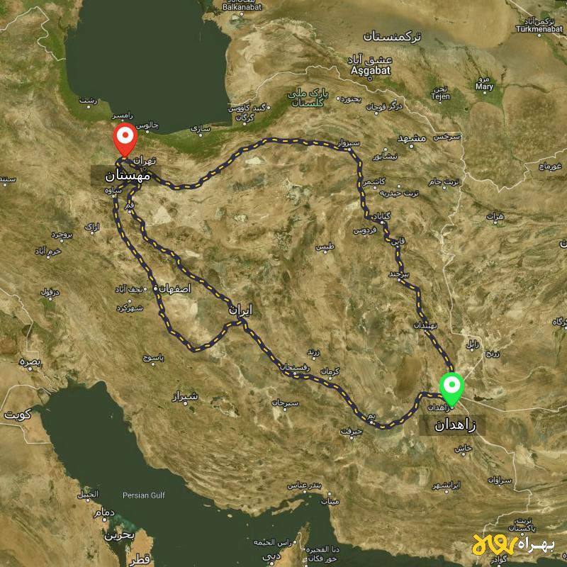 مسافت و فاصله مهستان تا زاهدان از ۳ مسیر - آذر ۱۴۰۳