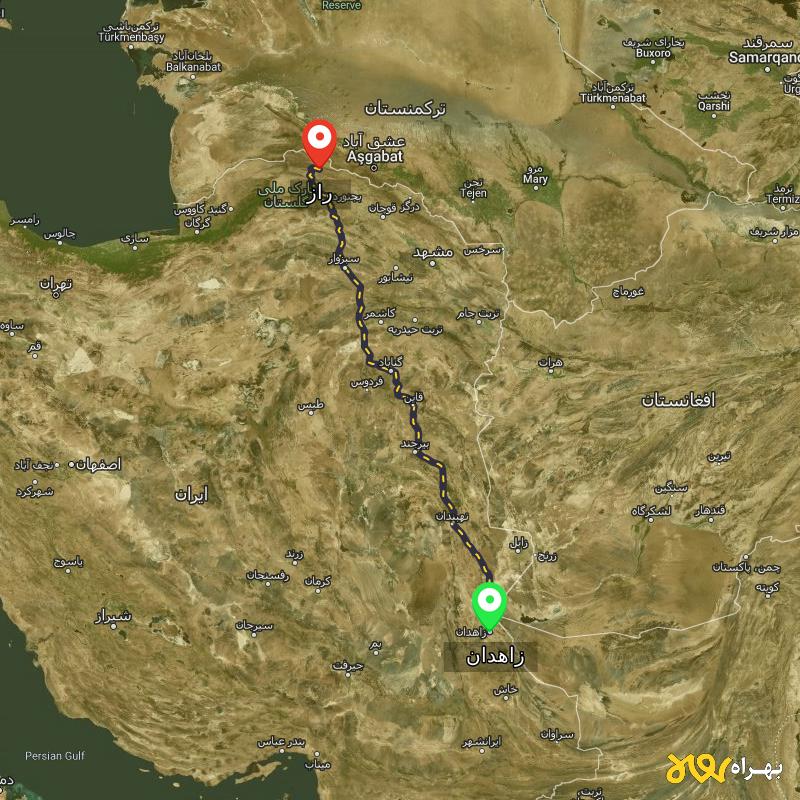 مسافت و فاصله راز - خراسان شمالی تا زاهدان - آذر ۱۴۰۳