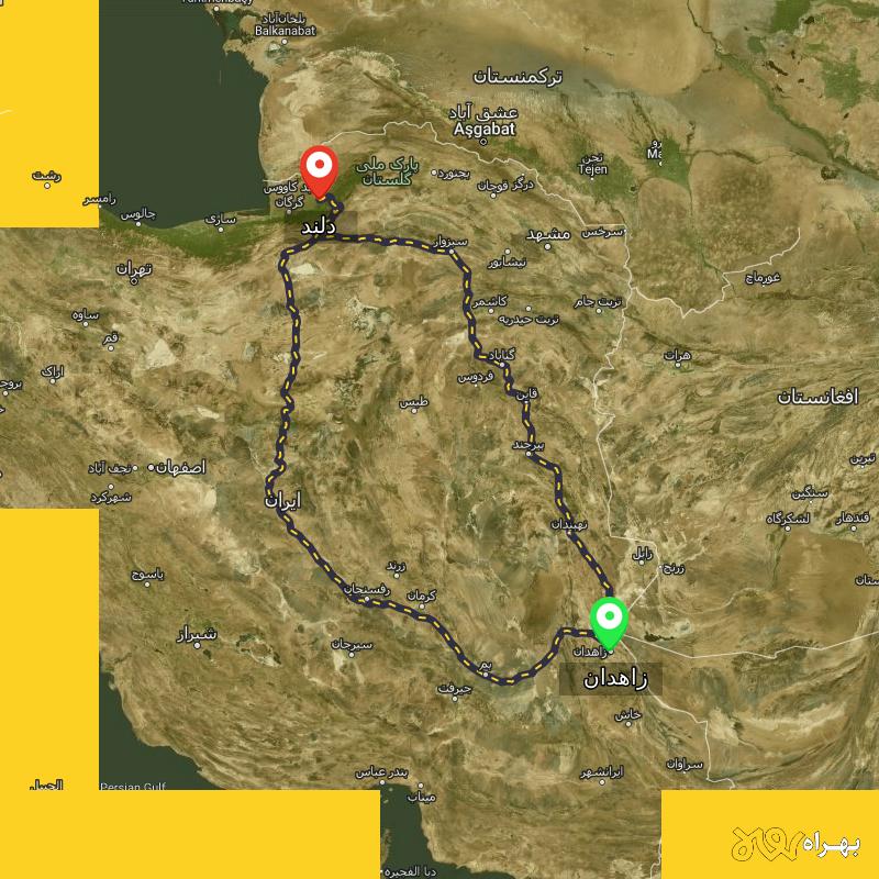مسافت و فاصله دلند - گلستان تا زاهدان از ۲ مسیر - دی ۱۴۰۳