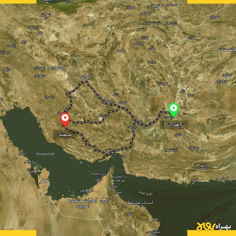 مسافت و فاصله میمند - فارس تا زاهدان از ۳ مسیر - آذر ۱۴۰۳