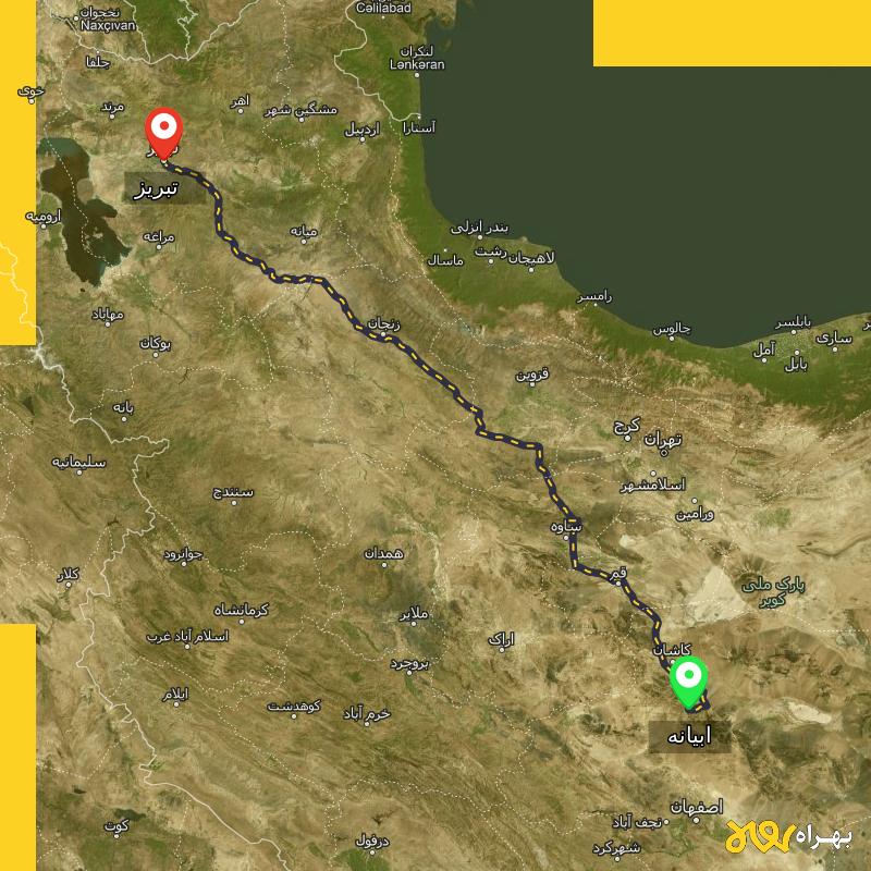 مسافت و فاصله تبریز تا ابیانه - اصفهان - مرداد ۱۴۰۳